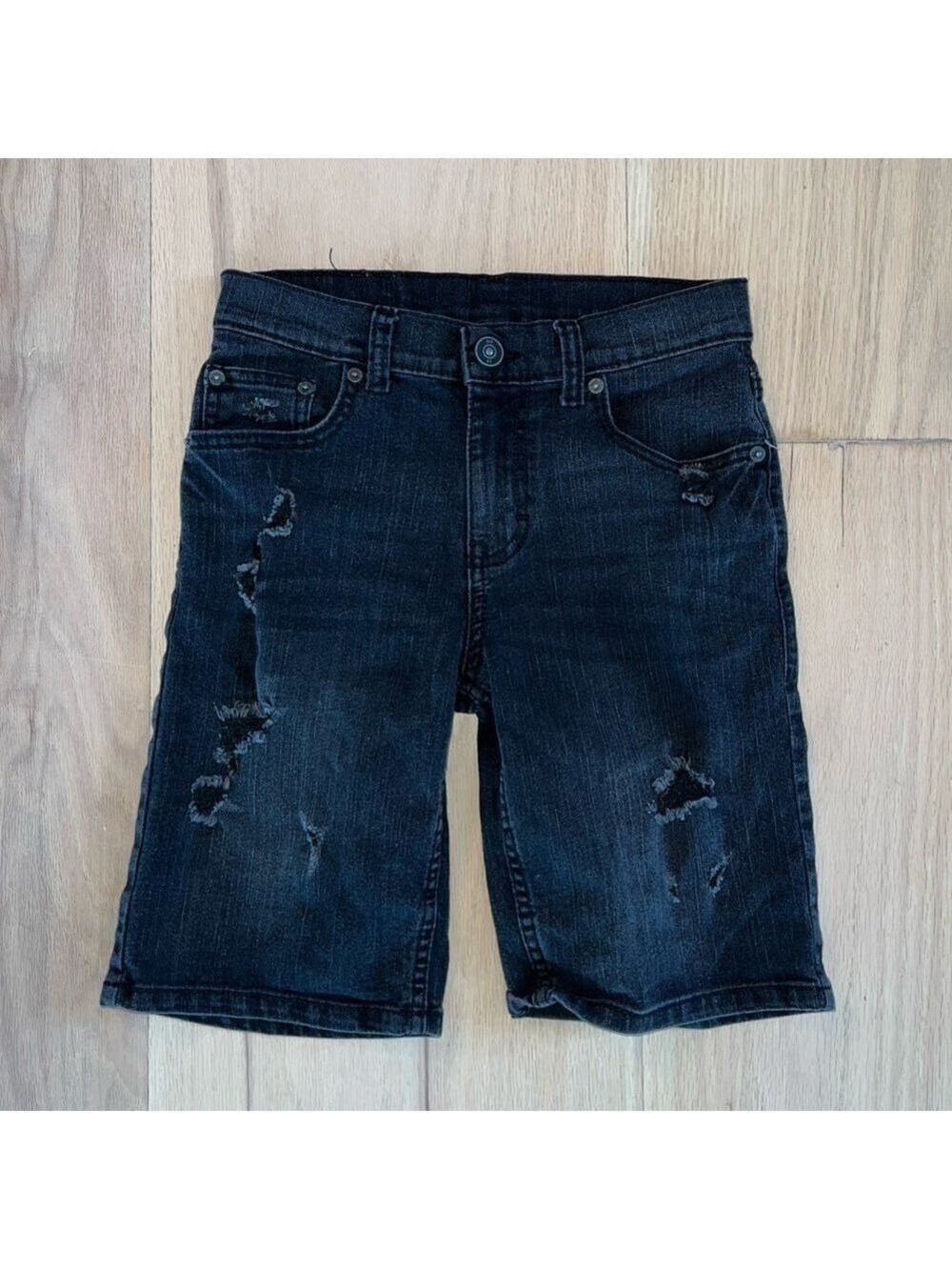 Little Boys Ring of Fire Distressed Black Denim Shorts Size 12